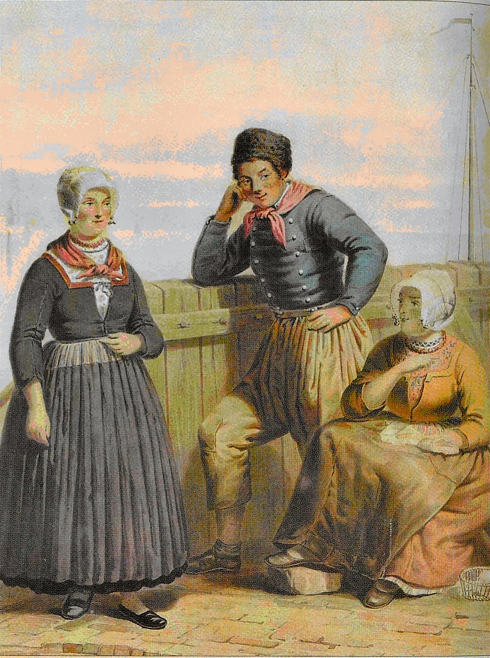 Woman and men dressed in traditional cothing
